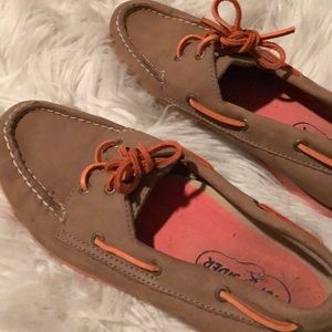 Coral and Tan Topsiders